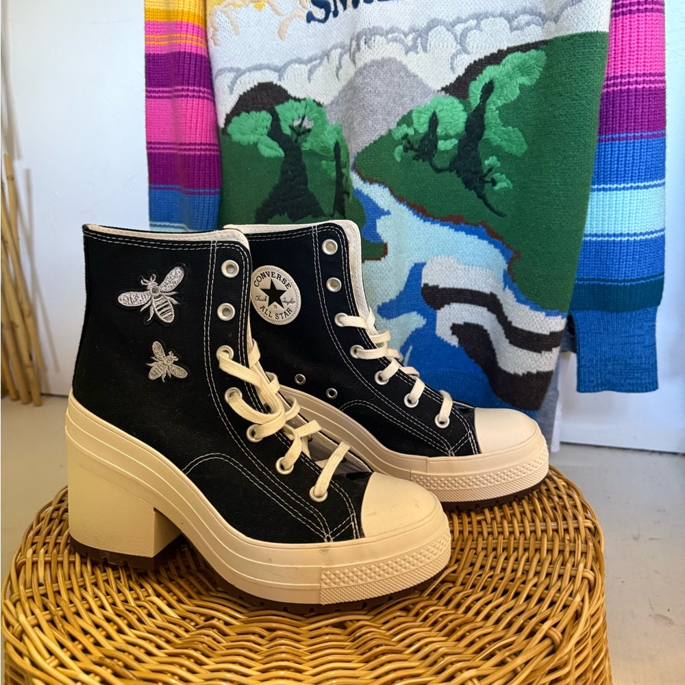 Converse Black and Cream Heeled Boots, new without tags, never been warn